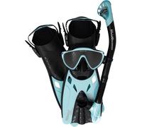 CRESSI Tino Adventure Set Black/Ice Cyan S/M - Conjunto de Aletas Tonga, Máscara Tino y Tubo Scilla, para Snorkel y Buceo, Negro/Azul Hielo, S/M, Adulto