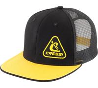 CRESSI Trucker Flat Cap Black/Yellow - Gorra Trucker Visera Plana, Deportiva y Funcional, con Paneles de Malla Transpirable y Cierre Trasero de PVC, Negro/Amarillo, Talla Única Unisex