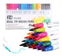 CRESZZLE Set de Rotuladores Dual: Rotuladores Lettering 24 Colores, Doble Punta, Kit Rotuladores Brush, Lettering Kit Para Niñas - Libros para Colorear, Lettering, Manga, Caligrafía.