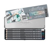 CRETACOLOR Aquagraph Colors Pocket Set, lápices de grafito acuarelables con acentos de color para efectos de acuarela, rojo/azul/verde/petróleo/marrón/blanco, en práctico y resistente estuche metálico