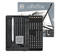 CRETACOLOR Black Box charcoal set - set de 20 piezas con carboncillo y materiales de dibujo, incluye goma de papel y goma amasada, se puede emborronar y colorear con agua