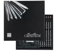 CRETACOLOR Black Box, set de 20 piezas de carboncillo y dibujo, estuche de regalo, in oma de borrar amasada y limpiador de papel