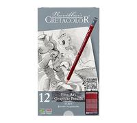 CRETACOLOR CLEOS Fine Art Graphite, lápices de grafito resistentes a la rotura, 12 unidades, madera de cedro, diseño hexagonal, varias gradaciones, adecuados para uso escolar y doméstico