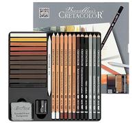 CRETACOLOR Estuche de esbozo 27 piezas, incl. goma de borrar y sacapuntas, equipo básico ideal, colores suaves y ricos, en un robusto estuche de metal, para principiantes y profesionales