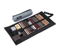 CRETACOLOR Estuche enrollable Profi-Set 24 piezas - Lápices de artista, grafito, AquaGraph, tiza, carbón y accesorios - Juego de dibujo para dibujar, sombrear y acuarela