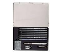 CRETACOLOR Juego de grafito Monolith - juego completo de 11 piezas en estuche metálico con goma de borrar, sacapuntas y portalápices, lápices de grafito de mina entera, lápices de dibujo