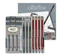CRETACOLOR Silver Box Graphite Drawing Set, juego de dibujo de grafito, 15 piezas, para principiantes y profesionales, en estuche metálico, incl. goma de borrar