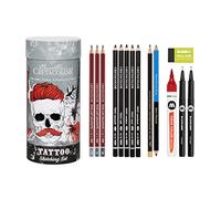CRETACOLOR Tattoo Sketching Set, Set de Dibujo, para esbozos o Trabajos detallados, Incl. práctica Caja metálica para guardarlo, Perfecto como Regalo