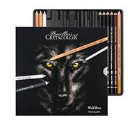 CRETACOLOR Wolf Box, Juego de Dibujo Blanco-Negro, 25 Piezas, Utensilios de Dibujo, Incl. Goma de borrar amasada y sacapuntas de Artista, y Cuero para pulir