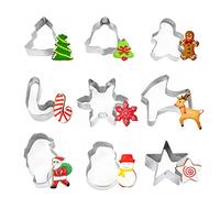 Crethinkaty Juego de 9 cortadores de galletas de Navidad para hornear, árbol de nieve, muñeco de nieve, reno, Papá Noel, estrella, campana, bastón de caramelo, hombre de jengibre
