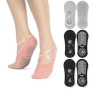 Cretosou 4 Unidades de Calcetines Antideslizantes de Yoga y Pilates para Mujer - Calcetines de Suelo con Agarre y Accesorios