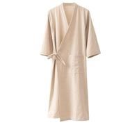 CRETUAO 1 Beige,M, Kimono giapponese in Cotone e Lino da uomo e da Donna Morbido e assorbente, Pigiama di coppia Yukata per Sauna e SPA