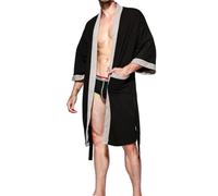 CRETUAO Albornoz Hombre, Algodón Robe Batas de Casa Microfibra Bata de Baño de Hombre Pijamas NatacióN para Fitness y Ducha Transpirables Ligeros Absorbentes Agua Ropa el Hogar,Negro,XL