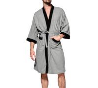 CRETUAO Albornoz Hombre, Algodón Robe Batas de Casa Microfibra Bata de Baño de Hombre Pijamas NatacióN para Fitness y Ducha Transpirables Ligeros Absorbentes Agua Ropa el Hogar,Gray black,S