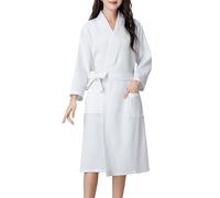 CRETUAO Bata de Casa Mujer Talla Grande Pijamas Finos Absorbentes y Transpirables AlgodóN Verano con Bolsillos Bata Pareja para Hombres y Mujeres Spa Ducha,Blanco,L