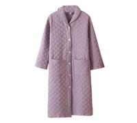 CRETUAO Bata Invierno Gasa algodón para Mujer, Bata cálida Gruesa y Acolchada con Botones Bata de baño Tipo Yukata para Sauna Holgada y Transpirable,Púrpura,XXL