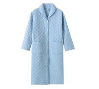 CRETUAO Bata Invierno Gasa algodón para Mujer, Bata cálida Gruesa y Acolchada con Botones Bata de baño Tipo Yukata para Sauna Holgada y Transpirable,Light Blue,XL