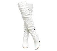 CRETUAO Botas tacón Alto por Encima la Rodilla para Mujer,Botas Altas hasta el Muslo Aguja elásticas con Punta Puntiaguda Sexy,Botas largas con Cremallera Espejo Charol a la Moda,Blanco,37 EU