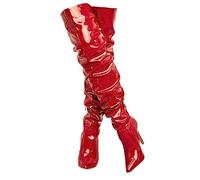 CRETUAO Botas tacón Alto por Encima la Rodilla para Mujer,Botas Altas hasta el Muslo Aguja elásticas con Punta Puntiaguda Sexy,Botas largas con Cremallera Espejo Charol a la Moda,Rojo,38 EU