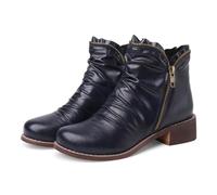 CRETUAO Botines de tacón bajo y Grueso para Mujer,Cómodos Botines de Invierno con Cremallera Lateral y Punta Redonda,Zapatos de Vestir Casuales de Cuero Vintage,Dark Blue,44 EU