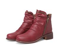 CRETUAO Botines de tacón bajo y Grueso para Mujer,Cómodos Botines de Invierno con Cremallera Lateral y Punta Redonda,Zapatos de Vestir Casuales de Cuero Vintage,Burgundy,38 EU