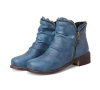 CRETUAO Botines de tacón bajo y Grueso para Mujer,Cómodos Botines de Invierno con Cremallera Lateral y Punta Redonda,Zapatos de Vestir Casuales de Cuero Vintage,Azul,38 EU