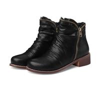CRETUAO Botines de tacón bajo y Grueso para Mujer,Cómodos Botines de Invierno con Cremallera Lateral y Punta Redonda,Zapatos de Vestir Casuales de Cuero Vintage,Negro,40 EU