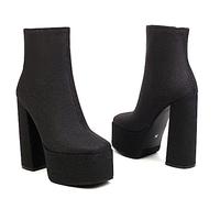 CRETUAO Botines Plataforma con Purpurina para Mujer,tacón Grueso Sexy Punta Redonda, Tacones Altos para Boda,Modelo de Moda Club Nocturno Danza Botines de tacón Alto,Negro,37.5 EU