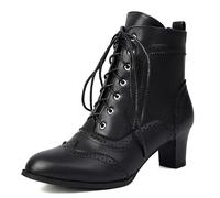 CRETUAO Botines victorianos de Encaje para Mujer, cómodos, con Punta Redonda, para Boda, Novia, tacón de Gatito, para Fiesta, Botas Retro de tacón bajo con Cordones,4 Black,37 EU