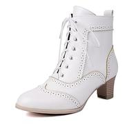 CRETUAO Botines victorianos de Encaje para Mujer, cómodos, con Punta Redonda, para Boda, Novia, tacón de Gatito, para Fiesta, Botas Retro de tacón bajo con Cordones,4 White,42 EU