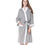 CRETUAO Gris,XL, Albornoz Tipo Kimono Ligero para Mujer,Bata SPA Hotel con Textura Suave gofre,Ropa Dormir cómoda algodón con Cuello V hasta la Rodilla,Ropa Informal para Estar casa