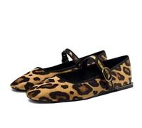 CRETUAO Moda Leopardo Ballet Flats Elegante Square Toe Hebilla Mary Jane Flats cómodo Vestido Diario Zapatos de la Bailarina,Leopardo,38 EU