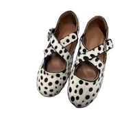 CRETUAO Mujeres Leopard Ballet Flats,Moda Round Toe Cruz Correa con Tobillo Hebilla Leopard Mary Jane Zapatos,Cómodo Vestido Diario Ballerina Flats,Blanca,35.5 EU