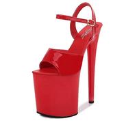 CRETUAO Sandalias Baile Barra con tacón para Mujer, Plataformas Rendimiento Escenario Sexy Tacones Altos, Sandalia con Correa Charol en el Tobillo con Punta Abierta, Heels for Dancing,Rojo,40 EU