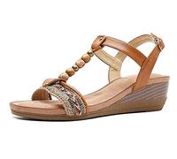 CRETUAO Sandalias de cuña con plataforma para mujer, estilo vintage, estilo bohemio, con cuentas, tacón de cuña bajo, hebilla trasera, zapatos de verano, Marrón, 39 EU