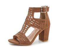 CRETUAO Sandalias de tacón Grueso con Recorte para Mujer,Zapatos de Vestir con Hebilla de Color sólido con Punta Abierta Romana Informal,Sandalias de tacón Alto de Verano,Marrón,39 EU