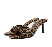 CRETUAO Sandalias tacón de Aguja con diseño Leopardo para Mujer,Sandalias Sexis Malla con Punta Abierta y Lazo, cómodas Sandalias con tacón Aguja para Fiestas de graduación y Bodas,Leopardo,38 EU