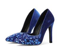 CRETUAO Tacones Altos Tacón Aguja Gamuza Costuras Lentejuelas Sexy para Mujer,Vestido Novia Punta Cerrada,Zapatos Fiesta para Fiesta Noche,Zapatos Cómodos Viajes En La Calle La Oficina,Azul,40.5 EU