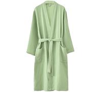 CRETUAO Verde,L, Bata de Gasa de algodón Estilo japonés para Mujer Bata de baño Tipo Kimono Ligera Suave y Fina Pijama Tipo Yukata para SPA Sauna y Ropa de Estar en Verano