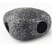 Cretvestsar Decoración para acuario, cueva mediana, aspecto de piedra negra natural, adorno de cerámica con 2 agujeros, cueva grande para esconder Pleco, camarones, cíclidos, peces de tamaño mediano