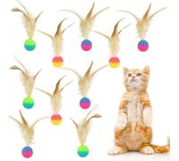 Cretvestsar Pelotas inflables para gatos con plumas, 10 bolas interactivas de goma de 2,5 cm, juguetes para gatos en interiores, juego en solitario, ejercicio, juegos de persecución (doble color)
