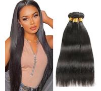 Creuost 1B Natural Black Cabello humano Bundles Double Weft Straight Extensions With Minimal Tangle Unprocessed Brazilian Virgin Remy Hair Extension Soft and Silky For Women 24 24 24 Pulgada