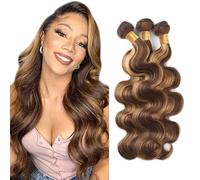 Creuost 24 26 28 Inch Bundles Human Hair Extension Body Wave Bundles Unprocessed Brazilian Virgin Hair p4/27 Highlight Brown Minimal detachment For Women 3 Bundles Total 300g