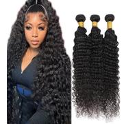 Creuost 24 26 28 Inch Bundles Human Hair Extension Deep Wave Bundles Unprocessed Brazilian Virgin Hair #1b Natural Black Minimal detachment For Women 3 Bundles Total 300g