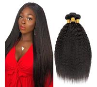 Creuost 24 26 28 Inch Yaki Straight Human Hair Bundles 1B Natural Black Pelucas Mujer Pelo Natural Extensions Double Weft Unprocessed Brazilain Hair Weave Extension With Minimal Tangle 3 Bundles 300g