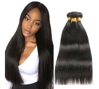 Creuost 26 26 26 Inch 1B Natural Black Cabello humano Bundles Double Weft Straight Extensions With Minimal Tangle Unprocessed Brazilian Virgin Remy Hair Extension Soft and Silky For Women