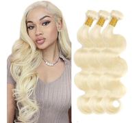 Creuost 26 28 30 Inch #613 Color Human Hair Extension Unprocessed Brazilian Light Blonde Body Wave Bundles Double Weft Cabello humano Extensions With Minimal Shedding Silky and Soft