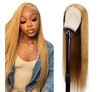 Creuost 26 Inch 4x1 Swiss Lace Frontal Human Hair Wig Suiza encaje peluca de pelo real Sra Straight 150% Density #27 Honey Blonde Brazilian Virgin Hair Pre Plucked Baby Hair Minimal Tangle