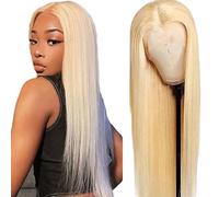 Creuost 26 Inch 4x1 Swiss Lace Frontal Human Hair Wig Suiza encaje peluca de pelo real Sra Straight 150% Density #613 Light Blonde Brazilian Virgin Hair Pre Plucked Baby Hair Minimal Tangle
