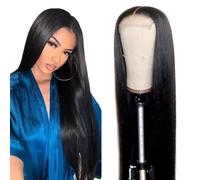Creuost 26 Inch Echthaar Perücke Straight 4X1 Swiss Spitze Lace Frontal Human Hair Wig Perrucas Para Mujer Unprocessed Brazilian Virgin Hair Pre Plucked With Natural Hairline 1B Natural Black